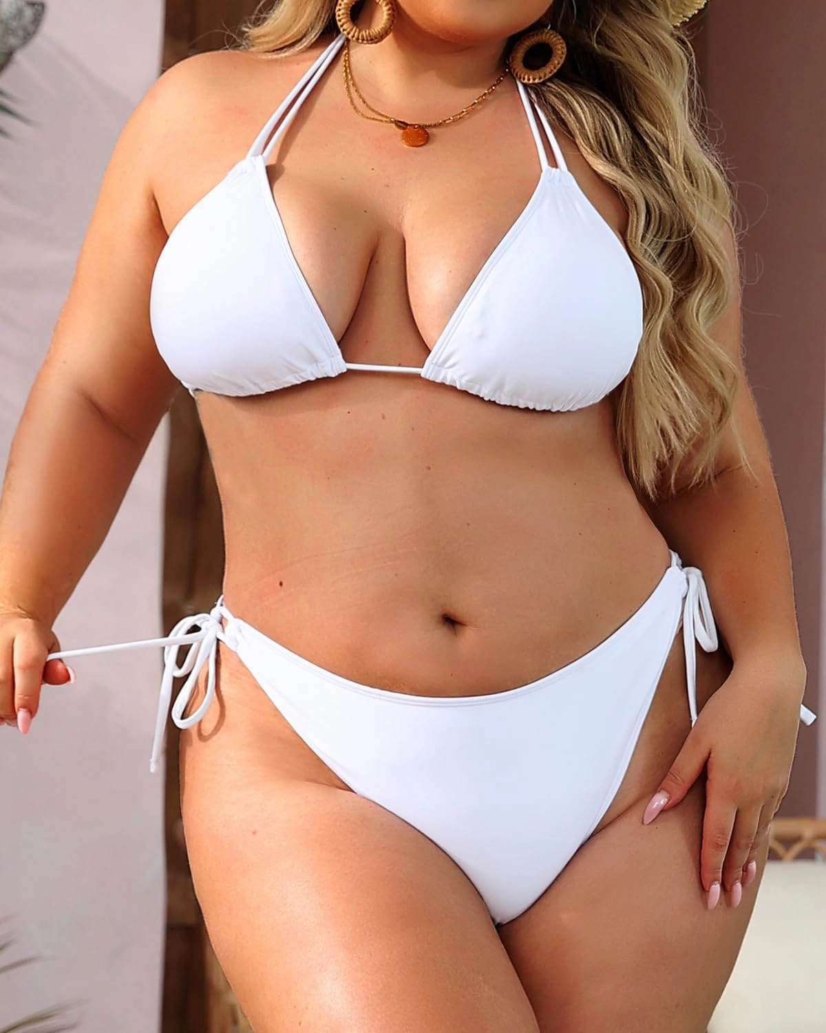 Daci Women Plus Size Triangle Bikini Sets Two Piece Double Straps Halter Swimsuit Side Tie String Sexy Bathing Suits