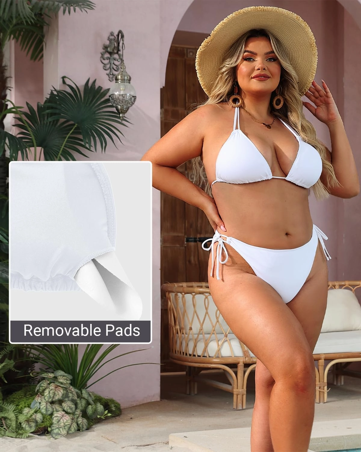 Daci Women Plus Size Triangle Bikini Sets Two Piece Double Straps Halter Swimsuit Side Tie String Sexy Bathing Suits