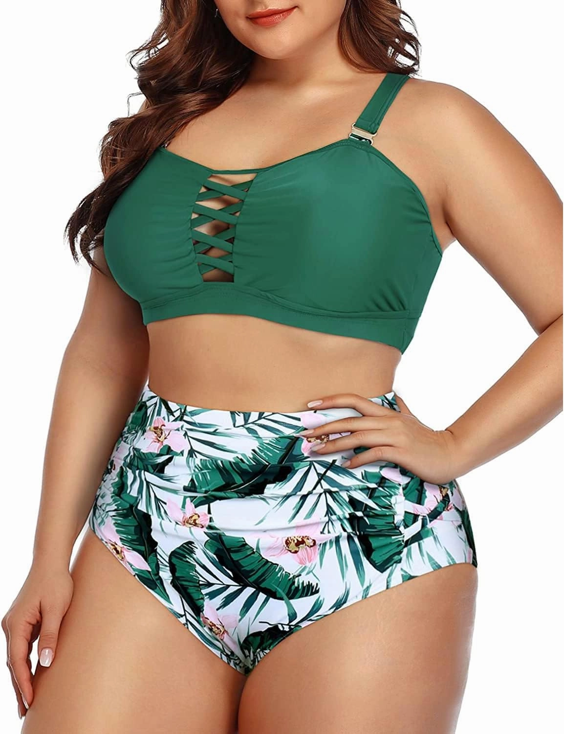 Daci Women Plus Size Two Piece Swimsuit - High Waisted Bikini Tummy Control Bathing Suit Bandeau Swimwear