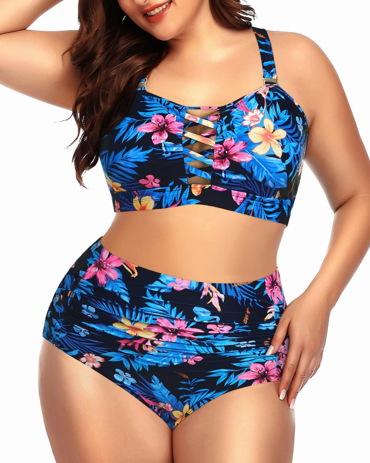 Daci Women Plus Size Two Piece Swimsuit - High Waisted Bikini Tummy Control Bathing Suit Bandeau Swimwear