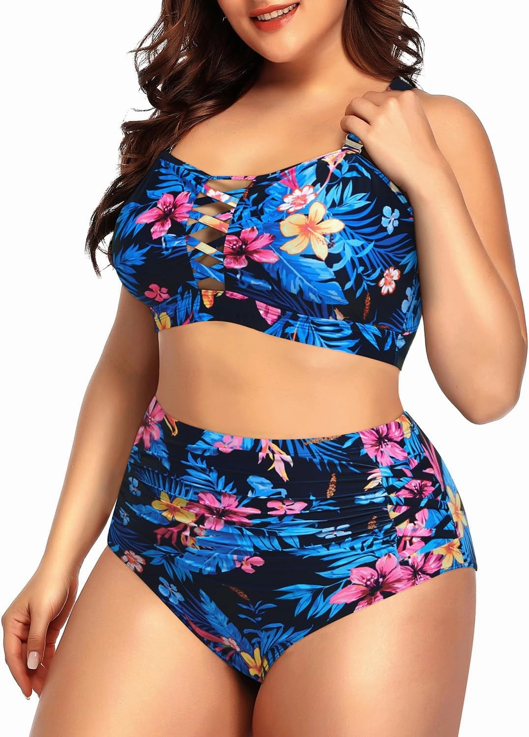 Daci Women Plus Size Two Piece Swimsuit - High Waisted Bikini Tummy Control Bathing Suit Bandeau Swimwear
