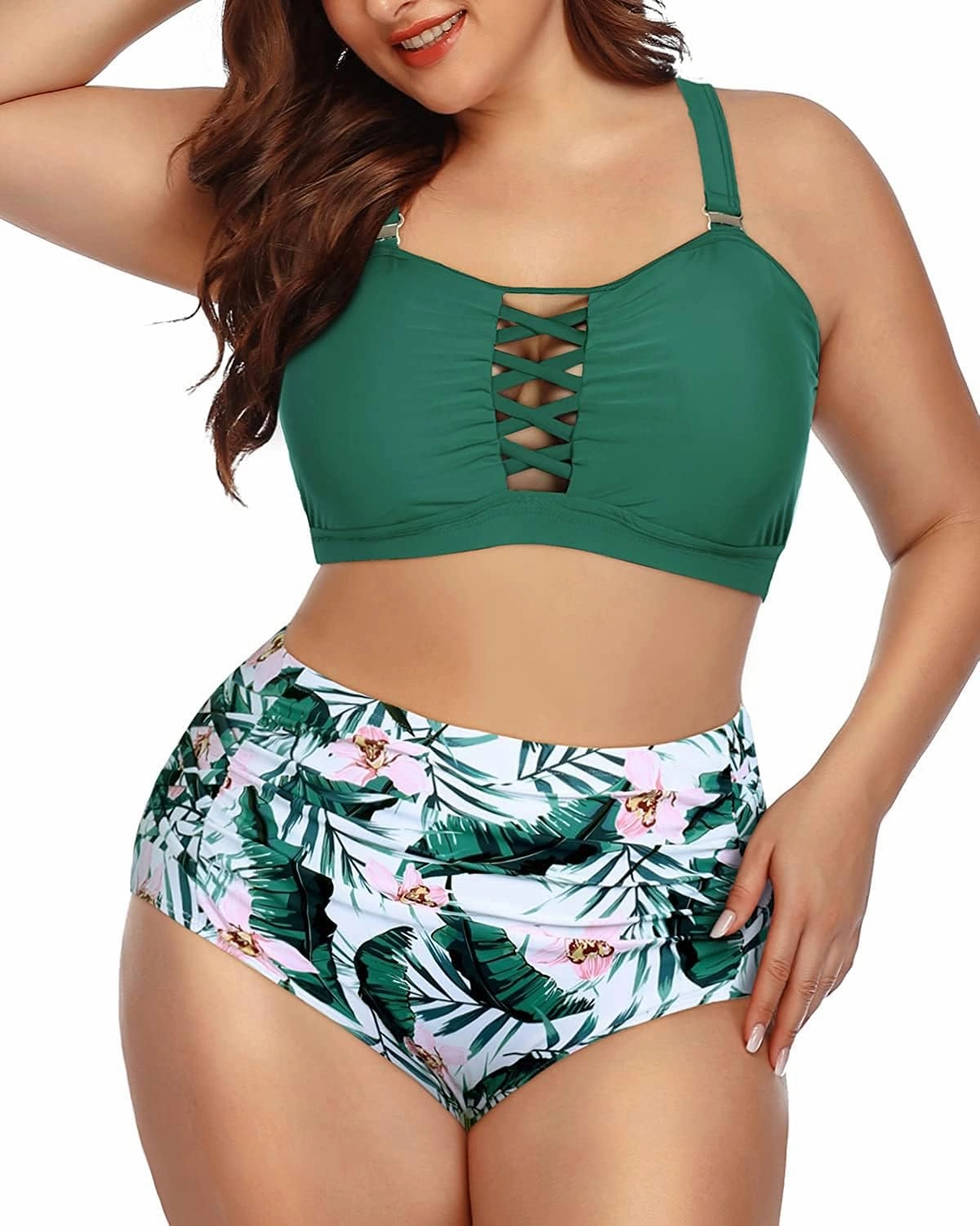 Daci Women Plus Size Two Piece Swimsuit - High Waisted Bikini Tummy Control Bathing Suit Bandeau Swimwear