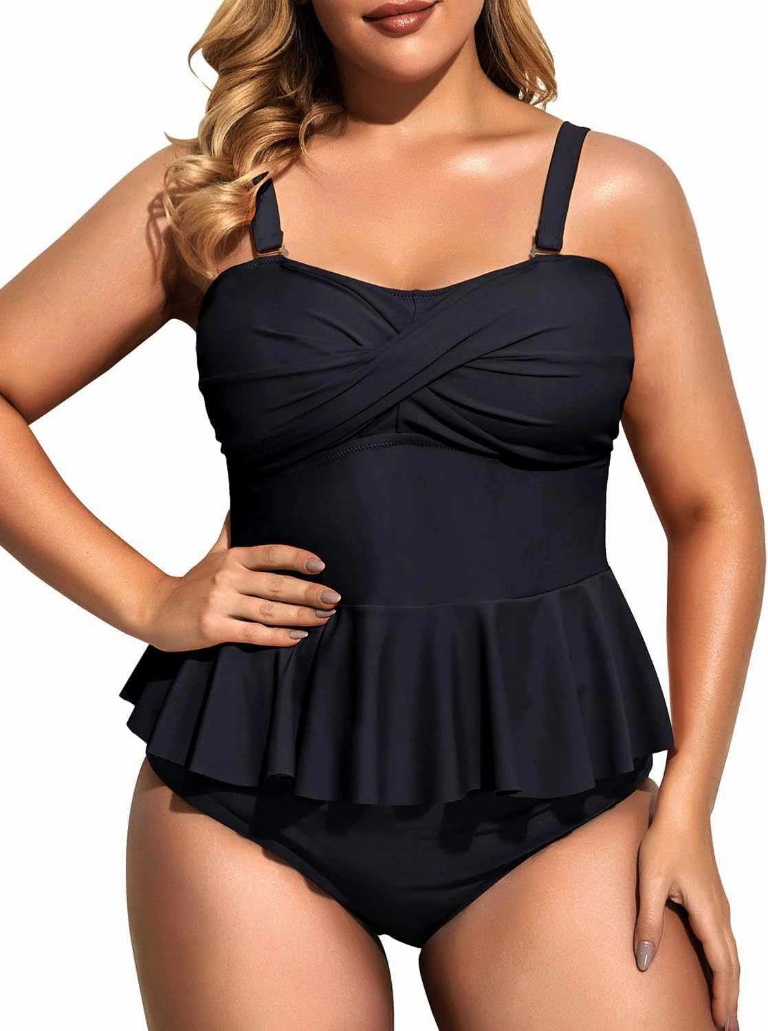 Daci Women Two Piece Plus Size Swimsuit with Bottom Peplum Tankini High Waisted Tummy Control Bathing Suit