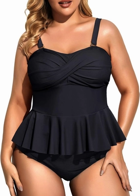Daci Women Two Piece Plus Size Swimsuit with Bottom Peplum Tankini High Waisted Tummy Control Bathing Suit