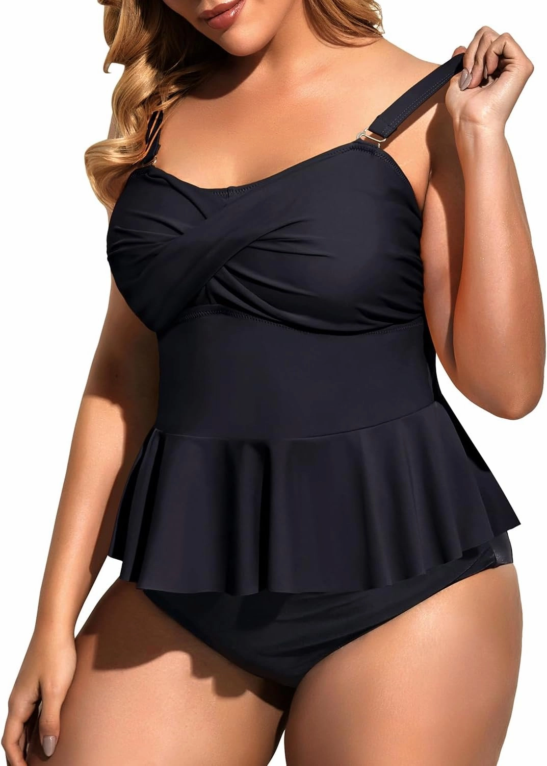 Daci Women Two Piece Plus Size Swimsuit with Bottom Peplum Tankini High Waisted Tummy Control Bathing Suit