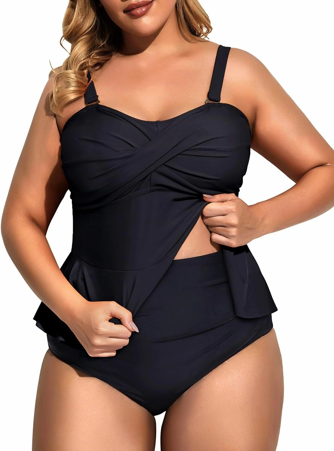 Daci Women Two Piece Plus Size Swimsuit with Bottom Peplum Tankini High Waisted Tummy Control Bathing Suit