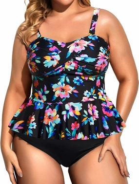 Daci Women Two Piece Plus Size Swimsuit with Bottom Peplum Tankini High Waisted Tummy Control Bathing Suit