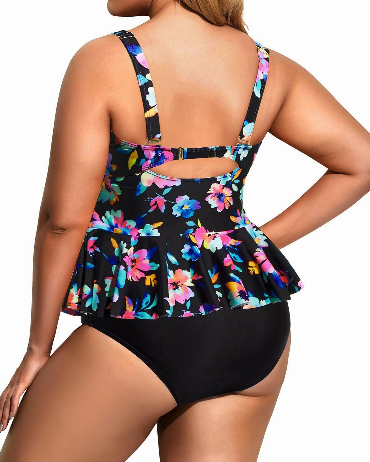 Daci Women Two Piece Plus Size Swimsuit with Bottom Peplum Tankini High Waisted Tummy Control Bathing Suit