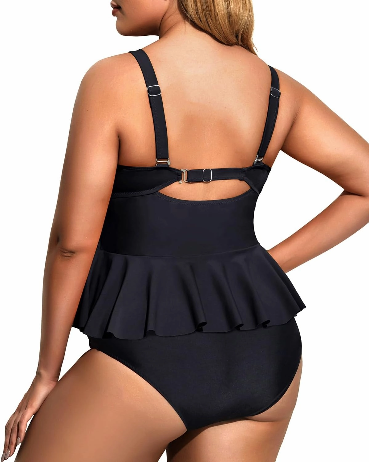 Daci Women Two Piece Plus Size Swimsuit with Bottom Peplum Tankini High Waisted Tummy Control Bathing Suit