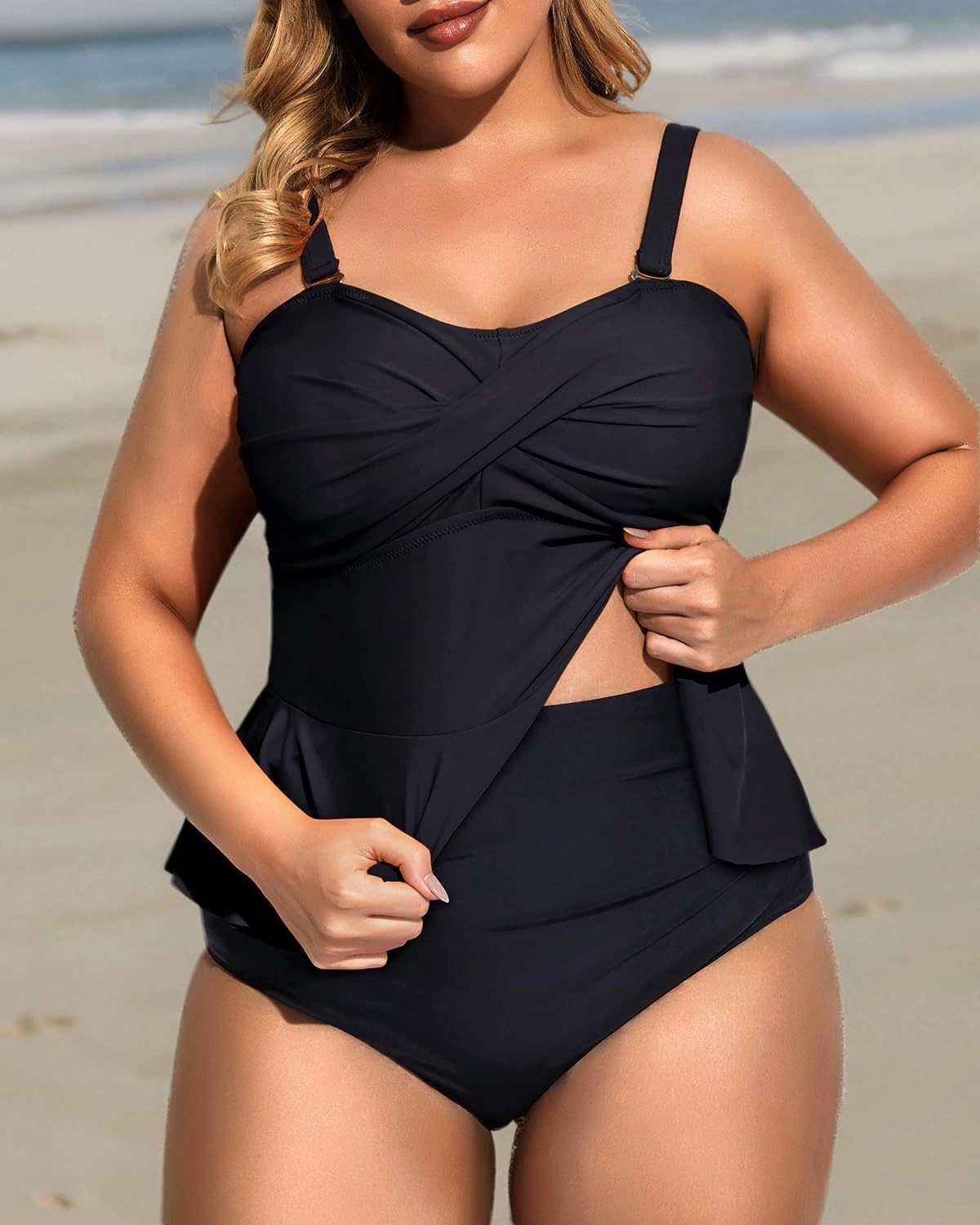 Daci Women Two Piece Plus Size Swimsuit with Bottom Peplum Tankini High Waisted Tummy Control Bathing Suit