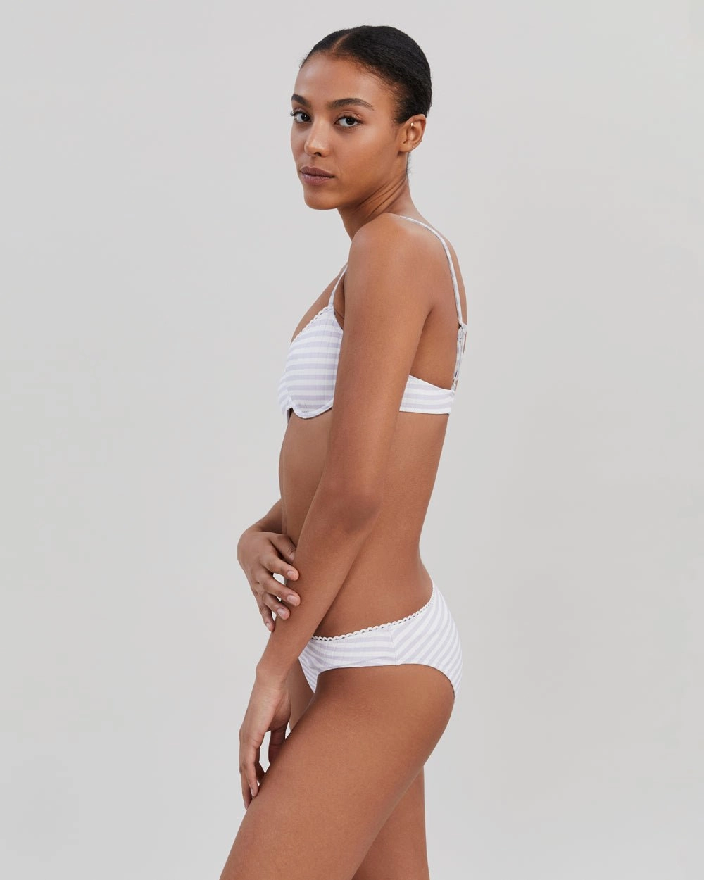 Daphne Ribbed Bikini Bottom Lilac Stripe