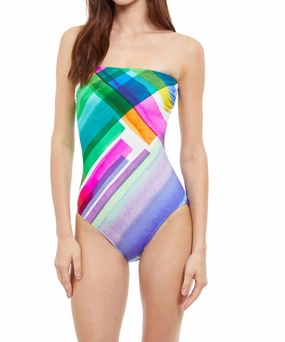 Diagonal Dreams Bandeau One Piece Swimwear In Mulitcolor