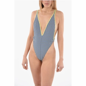 Diesel Checked BFSW-TESSAH One Piece Swimsuit with Deep Women's V-Neck