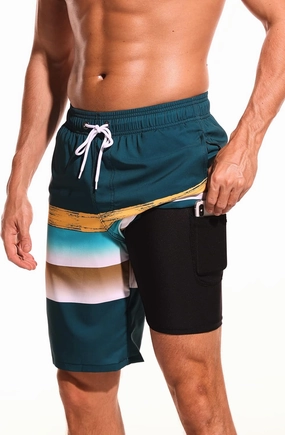 difficort Mens Swim Trunks with Compression Liner Quick Dry Bathing Suits Shorts with Zipper Pockets