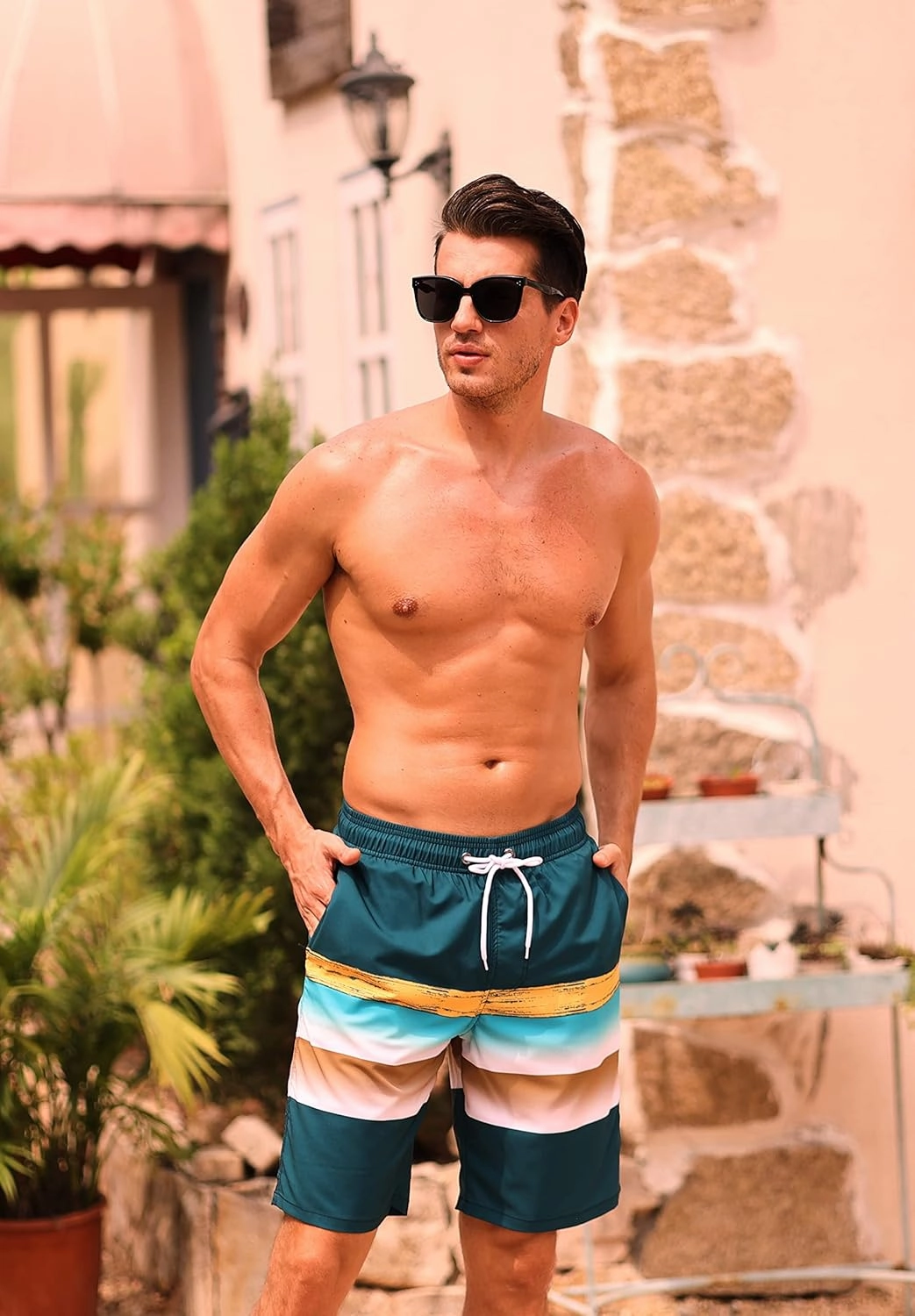 difficort Mens Swim Trunks with Compression Liner Quick Dry Bathing Suits Shorts with Zipper Pockets