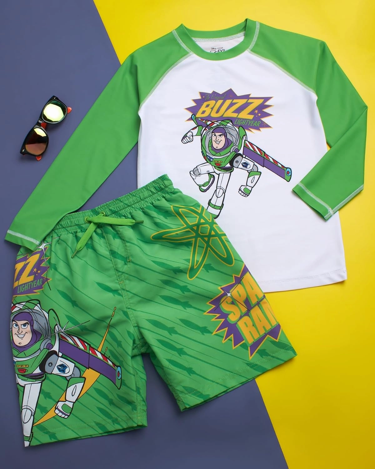 Disney Boys Rash Guard Set - 2 Piece Mickey Mouse, Cars Lighting McQueen, and Buzz Lightyear UP50  Swim Set for Boys (2T-7)