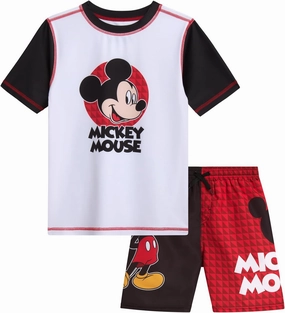 Disney Boys Rash Guard Set - 2 Piece Mickey Mouse, Cars Lighting McQueen, and Buzz Lightyear UP50  Swim Set for Boys (2T-7)