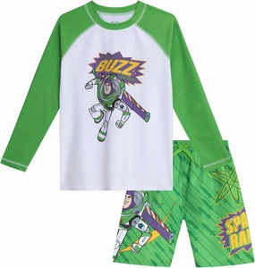 Disney Boys Rash Guard Set - 2 Piece Mickey Mouse, Cars Lighting McQueen, and Buzz Lightyear UP50  Swim Set for Boys (2T-7)