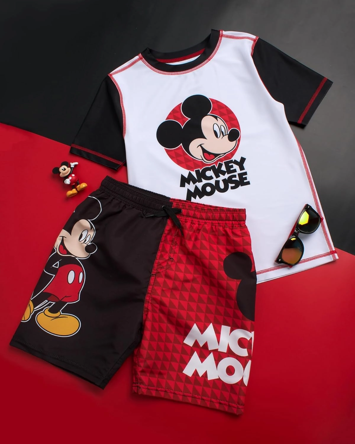 Disney Boys Rash Guard Set - 2 Piece Mickey Mouse, Cars Lighting McQueen, and Buzz Lightyear UP50  Swim Set for Boys (2T-7)
