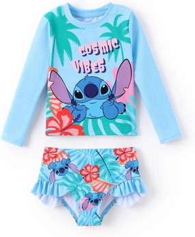 Disney Mickey and Friends Girl Two Piece Long Sleeve Swimsuit Rashguard Bathing Suit