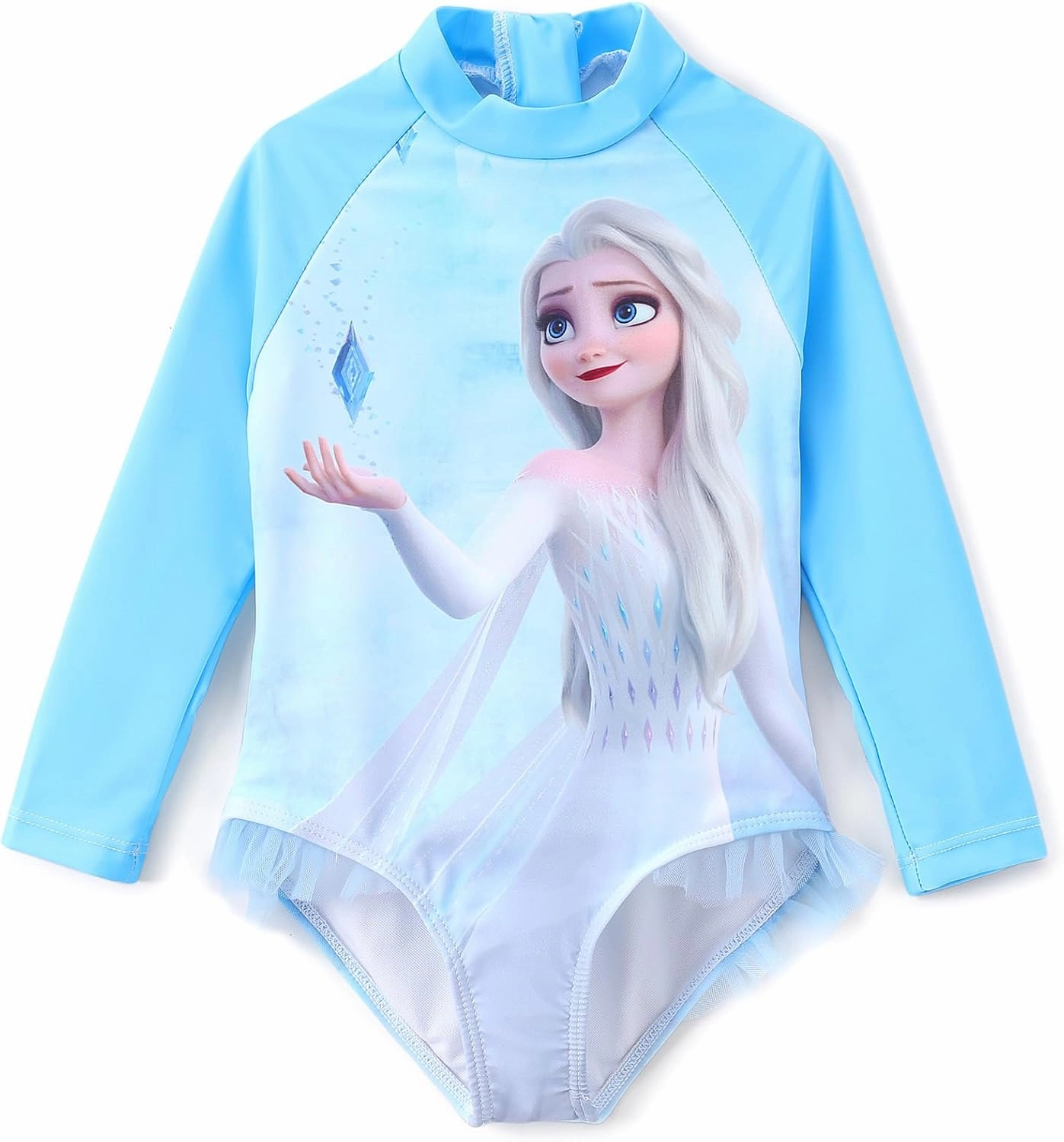 Disney Princess Frozen Elsa Minnie Stitch One Piece Swimsuit Rashguard Bathing Suit UPF 50 Toddler Girl Long Sleeve Swimwear