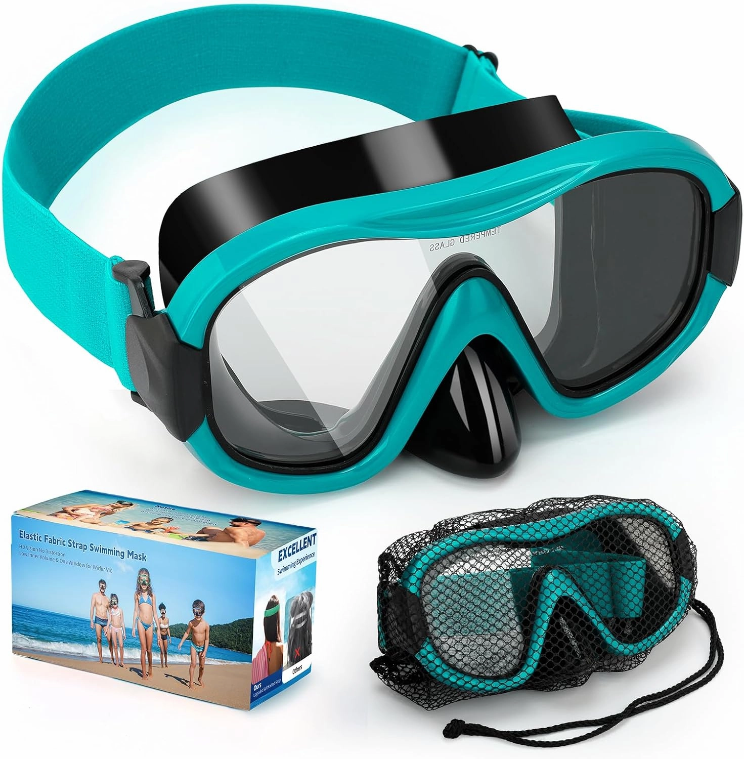 Diving Mask , Professional Anti-Fog Snorkel Goggles, Anti-Leak Swim Mask with Soft Adjustable Strap & Mesh Bag, Earplug