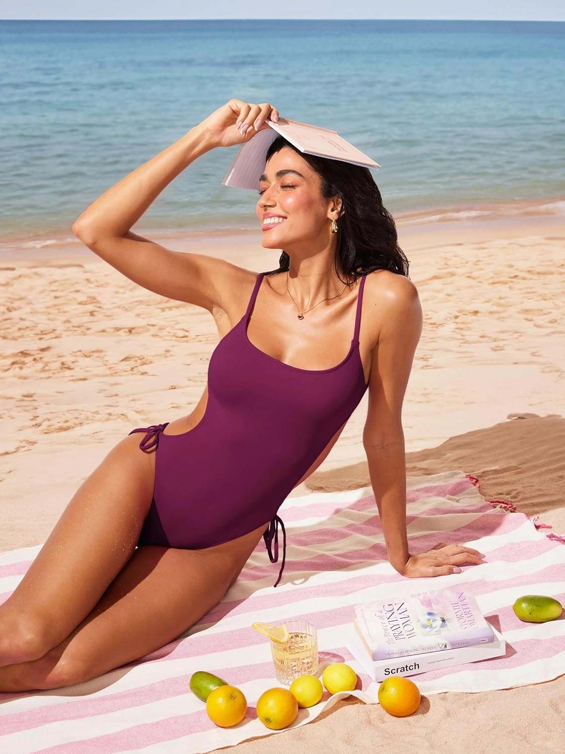 DOBREVA Women's One Piece Swimsuit Strappy Backless Bathing Suit Cut Out Lined Scoop Neck Adjustable Straps Swimwear