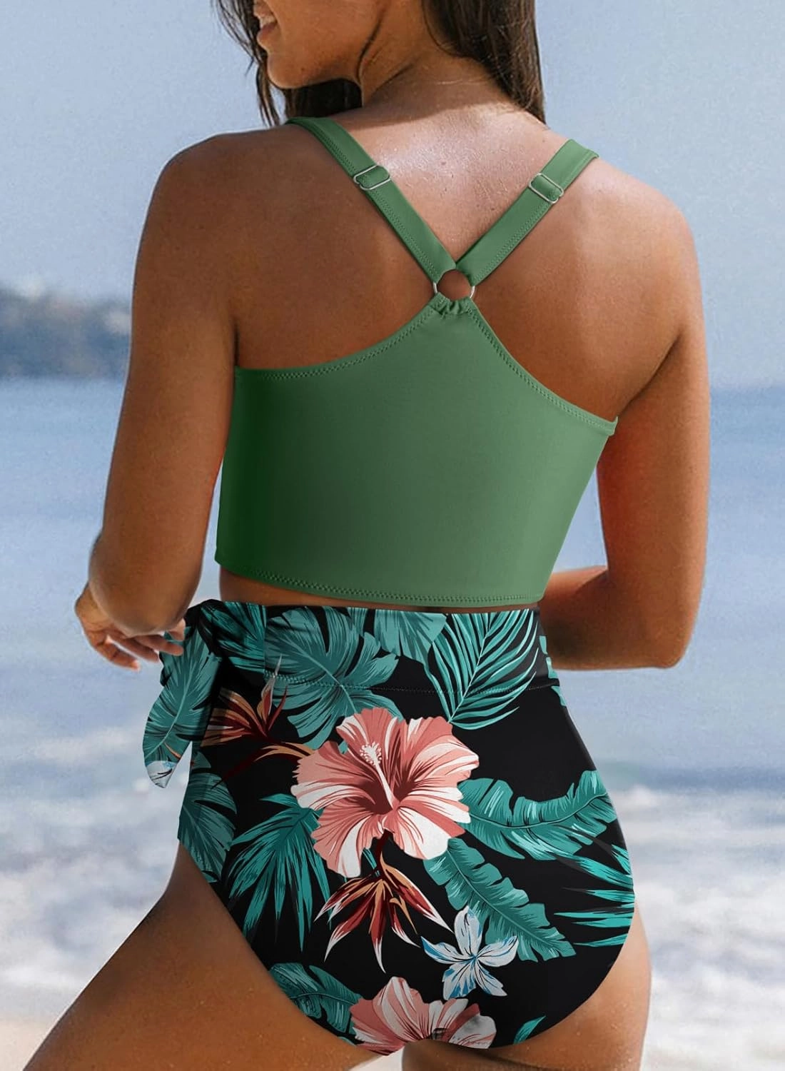 Dokotoo Womens 2 Piece Swimsuit Scoop Neck Sleeveless 2025 Racerback Top Tummy Control Tie Knot Bathing Suits Floral Bottoms