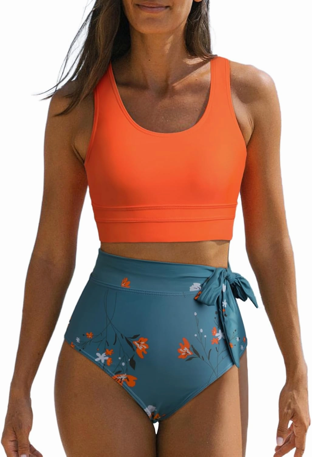 Dokotoo Womens 2 Piece Swimsuit Scoop Neck Sleeveless 2025 Racerback Top Tummy Control Tie Knot Bathing Suits Floral Bottoms