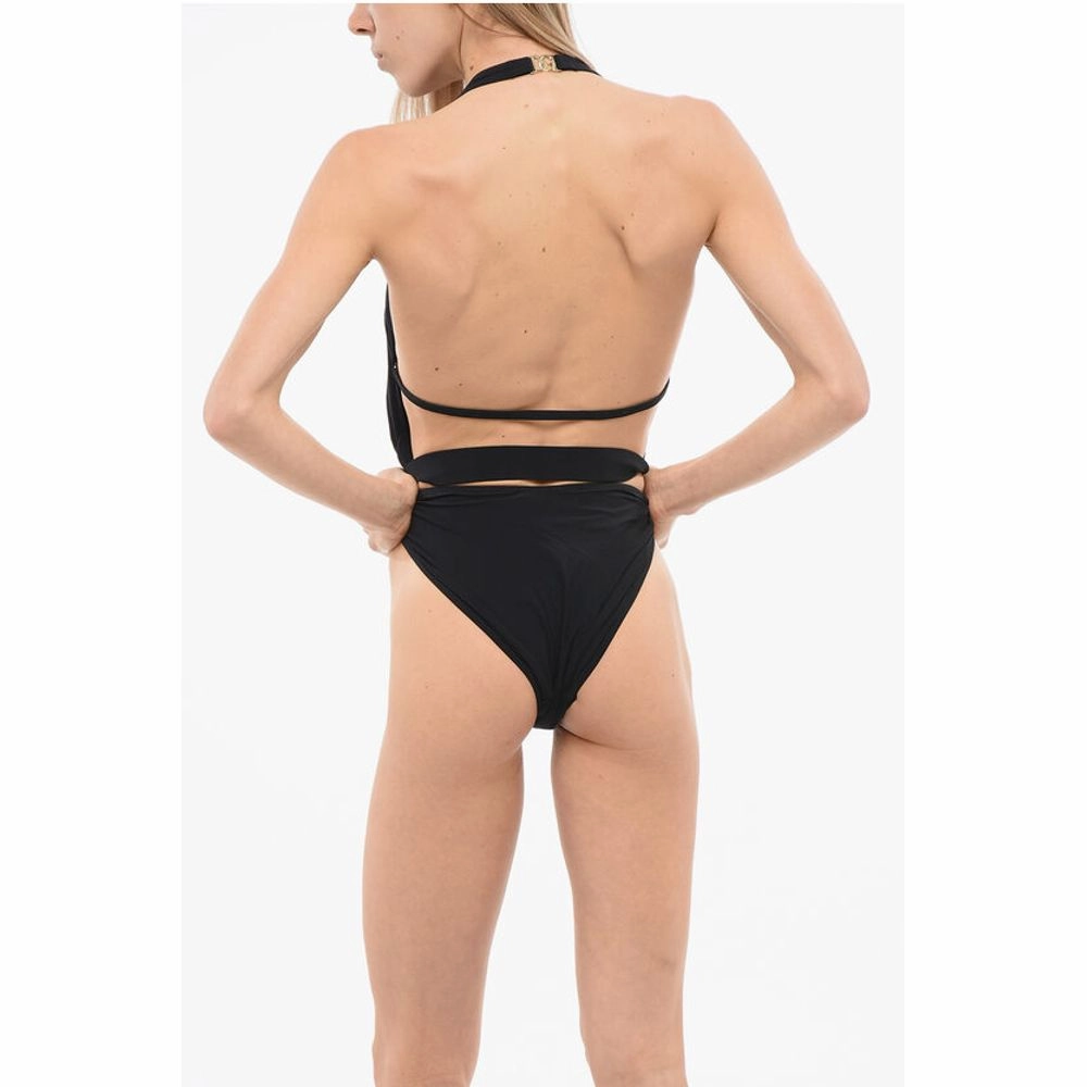 Dolce & Gabbana Plunging V-Neck One Piece Swimsuit with Logoed Women's Buckle