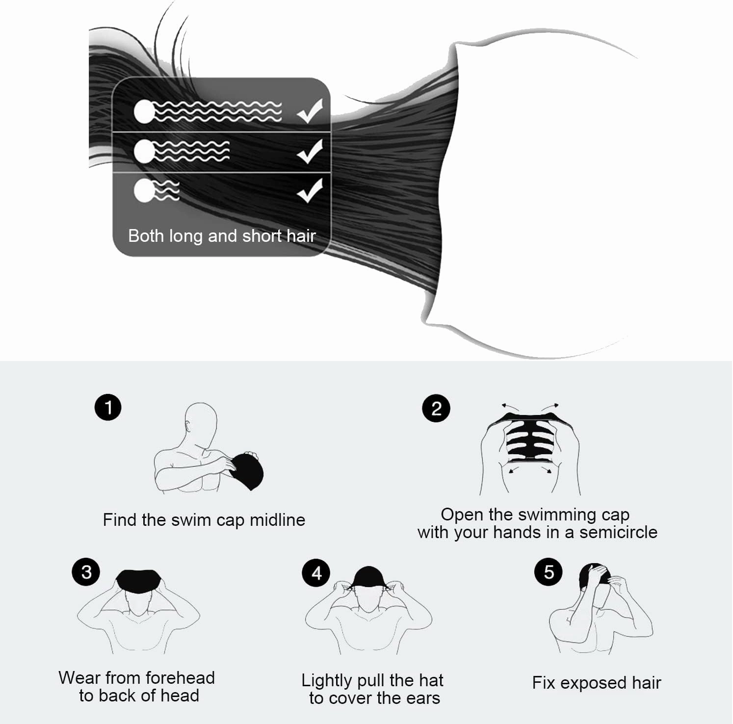 Doovid Swim Caps for Women Men Waterproof Silicone Ear Protection Long Hair High Elasticity Swimming Cap