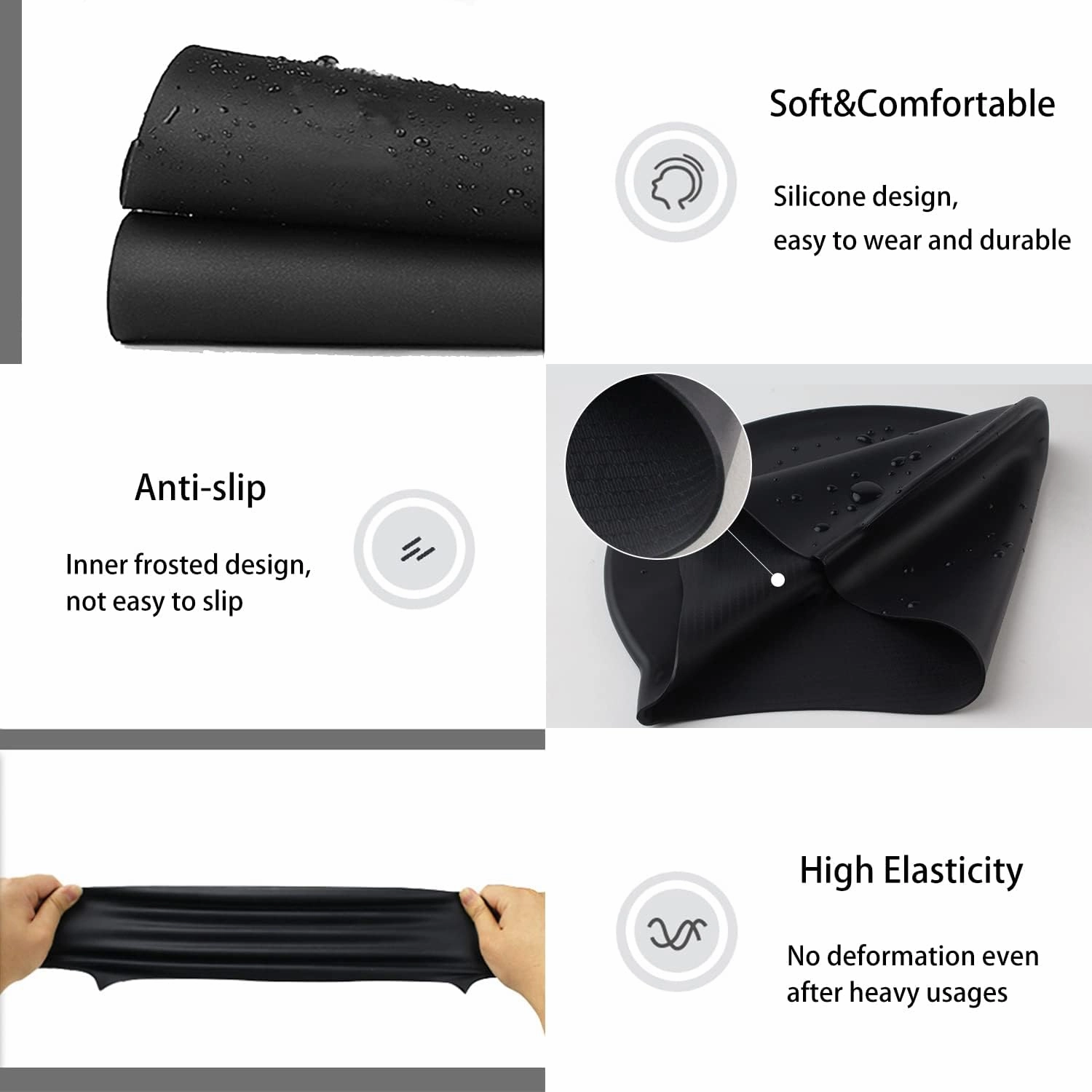 Doovid Swim Caps for Women Men Waterproof Silicone Ear Protection Long Hair High Elasticity Swimming Cap