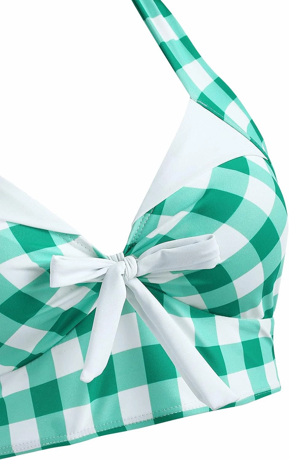 DRESSFO Women's Bikini Set Halter Two Piece High Waisted Swimsuit Plaid Retro Tummy Control Tankini Bathing Suit