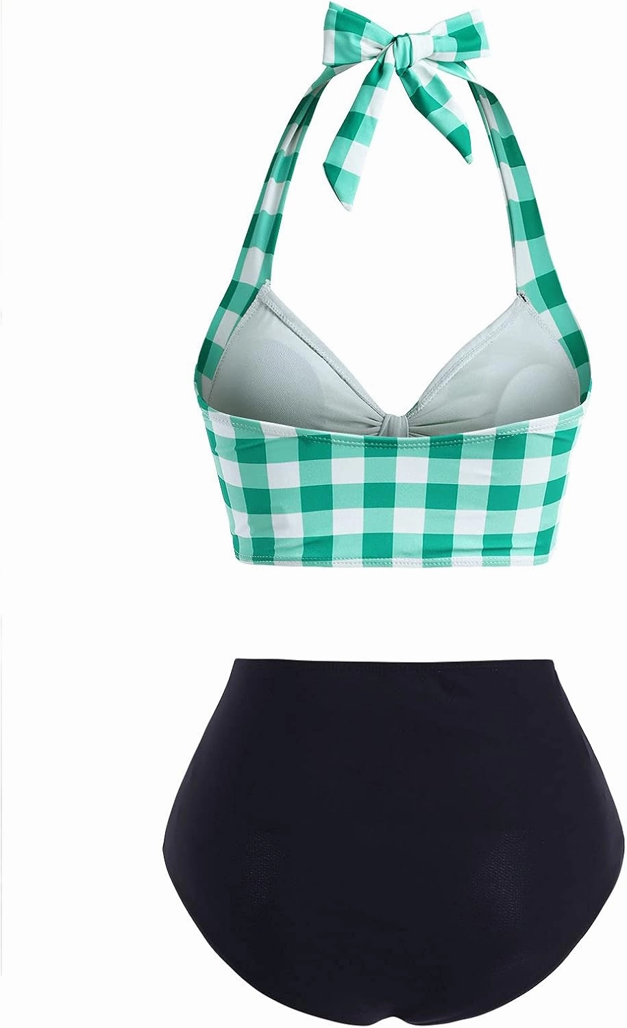 DRESSFO Women's Bikini Set Halter Two Piece High Waisted Swimsuit Plaid Retro Tummy Control Tankini Bathing Suit
