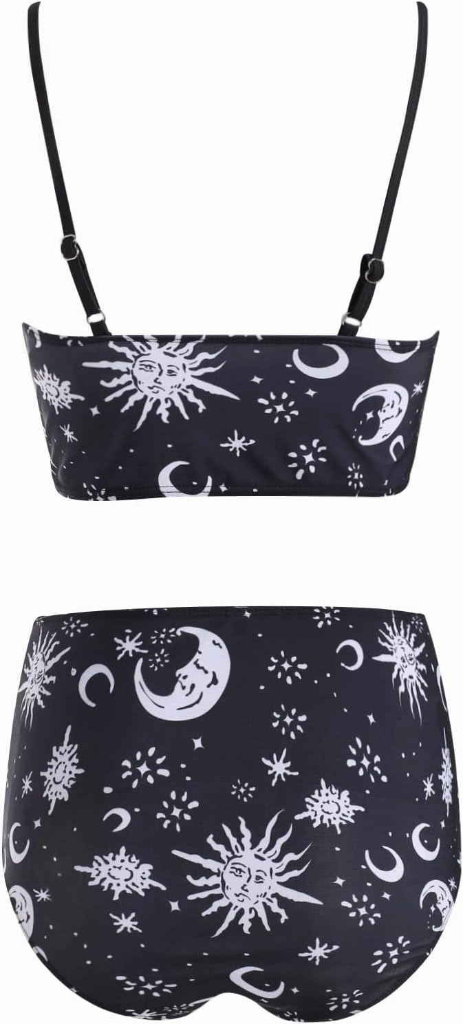 DRESSFO Women's High Waisted Bikini Sets Two Piece Padded Retro Vintage Tummy Control Swimsuit Gothic Bathing Suit