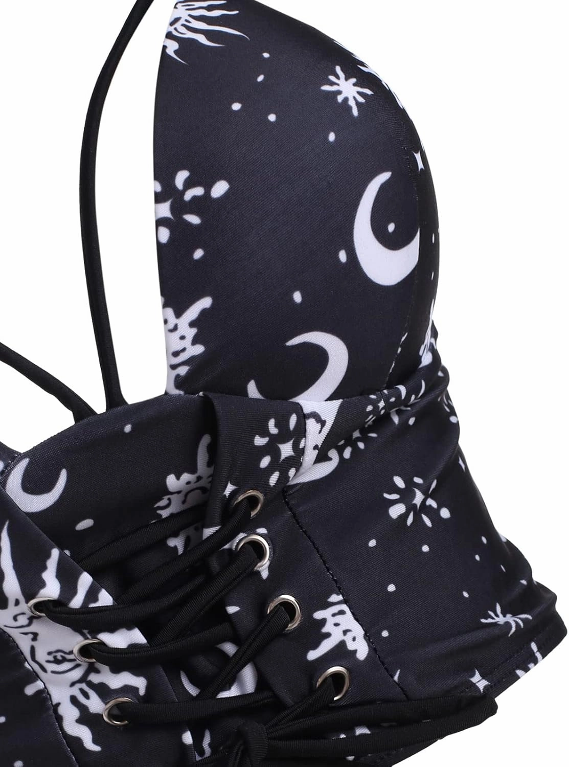 DRESSFO Women's High Waisted Bikini Sets Two Piece Padded Retro Vintage Tummy Control Swimsuit Gothic Bathing Suit