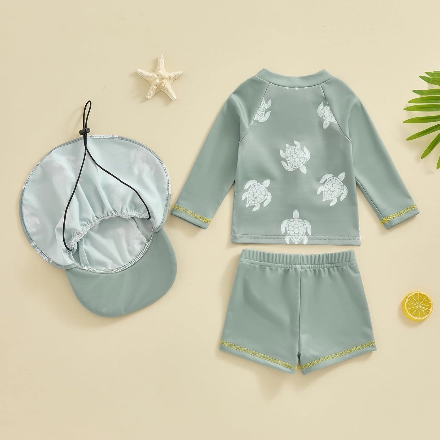 DuAnyozu Baby Boys Swimsuit Long Sleeve Rash Guard Swimwear Baby Boy Swim Trunk with Hat Toddler 4th of July Bathing Suit