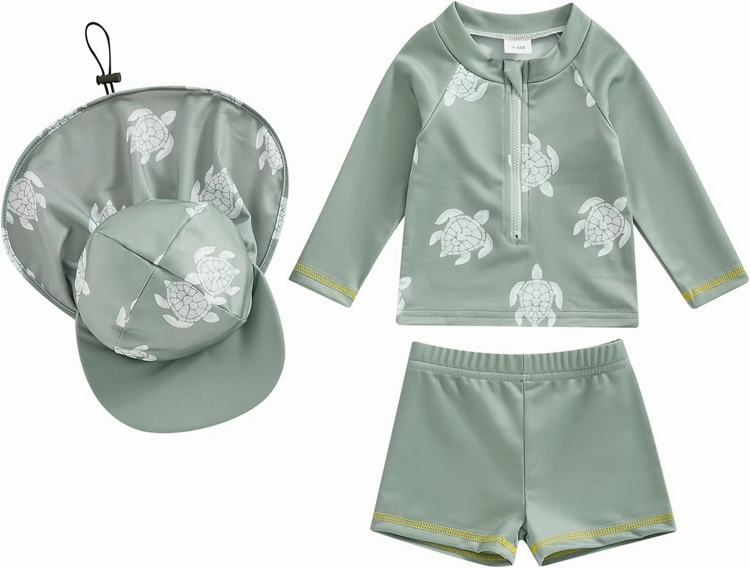DuAnyozu Baby Boys Swimsuit Long Sleeve Rash Guard Swimwear Baby Boy Swim Trunk with Hat Toddler 4th of July Bathing Suit