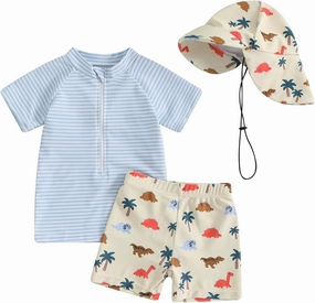 DuAnyozu Baby Boys Swimsuit Long Sleeve Rash Guard Swimwear Baby Boy Swim Trunk with Hat Toddler 4th of July Bathing Suit