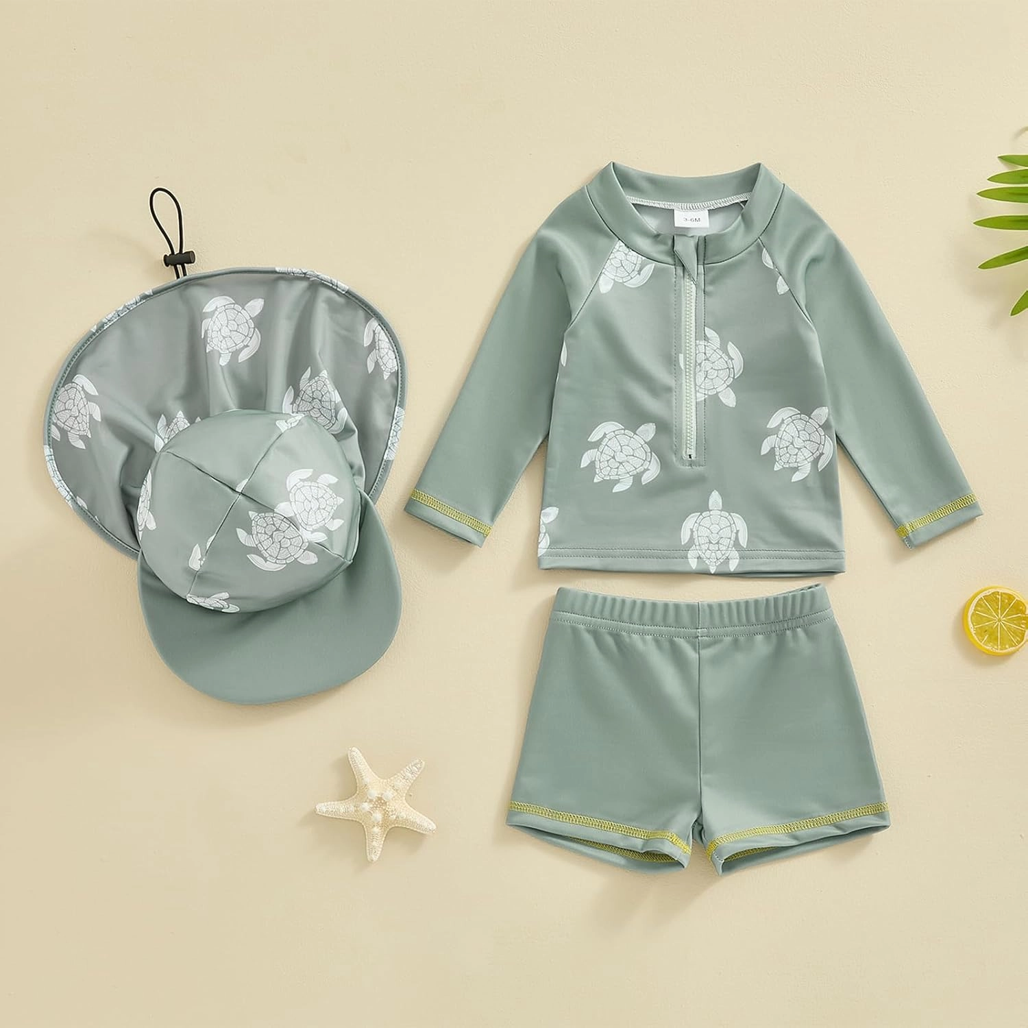 DuAnyozu Baby Boys Swimsuit Long Sleeve Rash Guard Swimwear Baby Boy Swim Trunk with Hat Toddler 4th of July Bathing Suit
