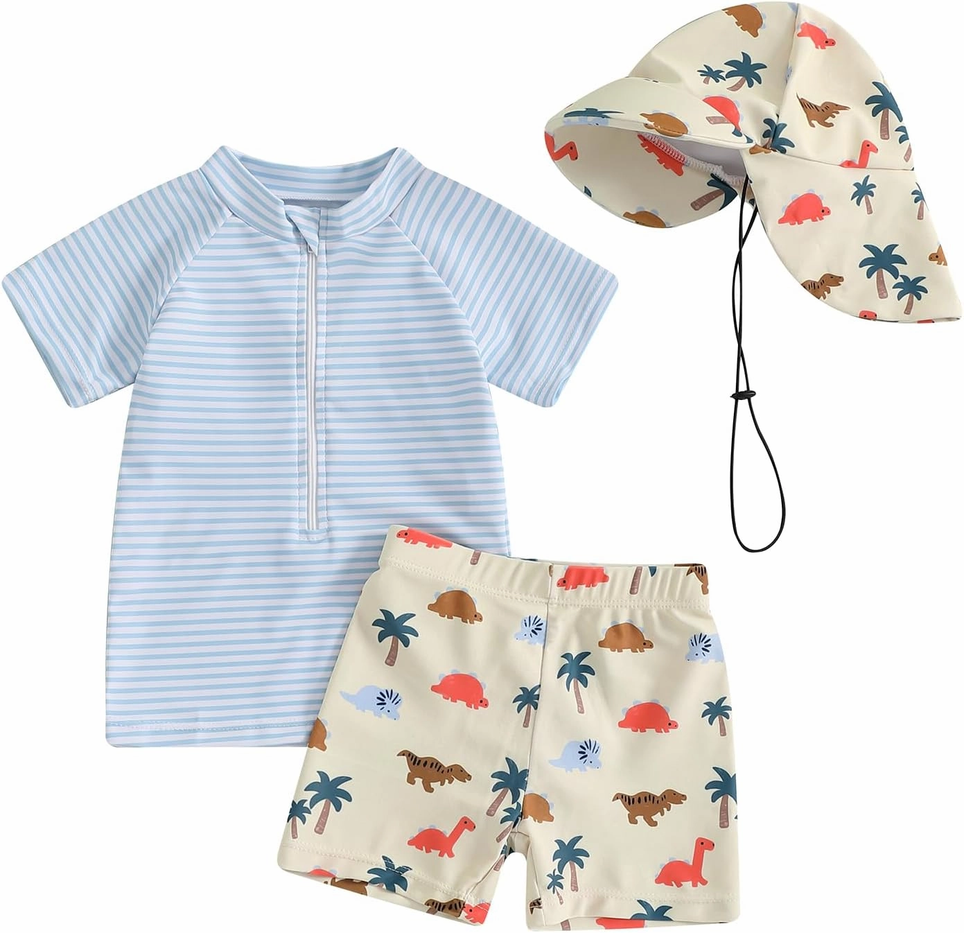 DuAnyozu Baby Boys Swimsuit Long Sleeve Rash Guard Swimwear Baby Boy Swim Trunk with Hat Toddler 4th of July Bathing Suit