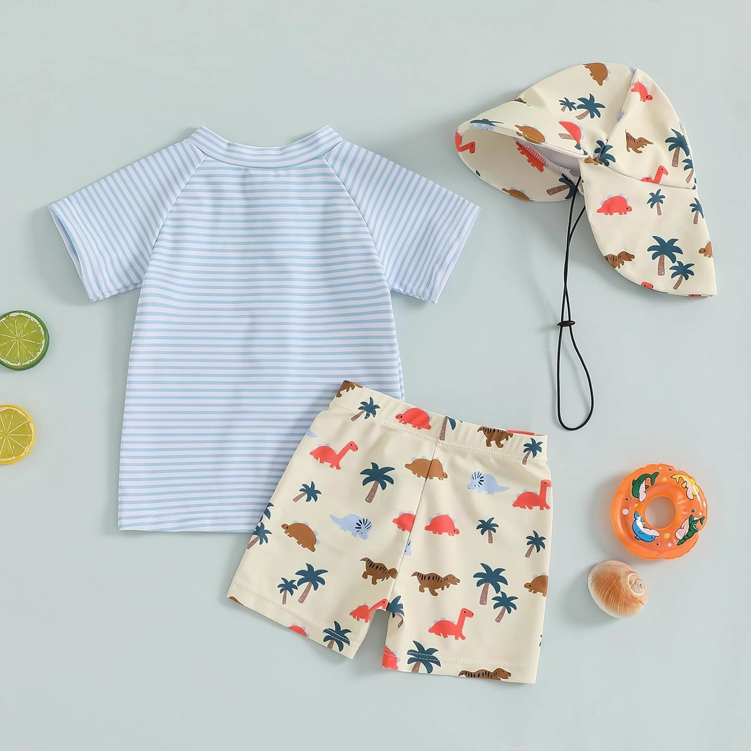 DuAnyozu Baby Boys Swimsuit Long Sleeve Rash Guard Swimwear Baby Boy Swim Trunk with Hat Toddler 4th of July Bathing Suit