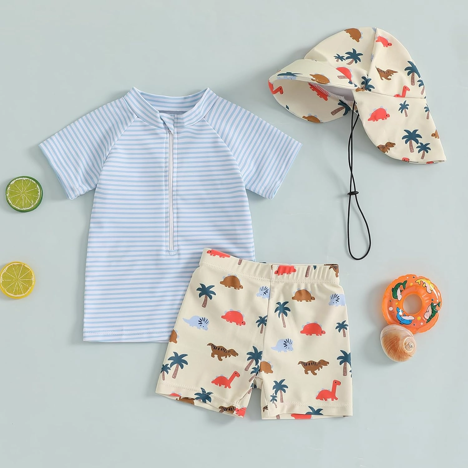 DuAnyozu Baby Boys Swimsuit Long Sleeve Rash Guard Swimwear Baby Boy Swim Trunk with Hat Toddler 4th of July Bathing Suit