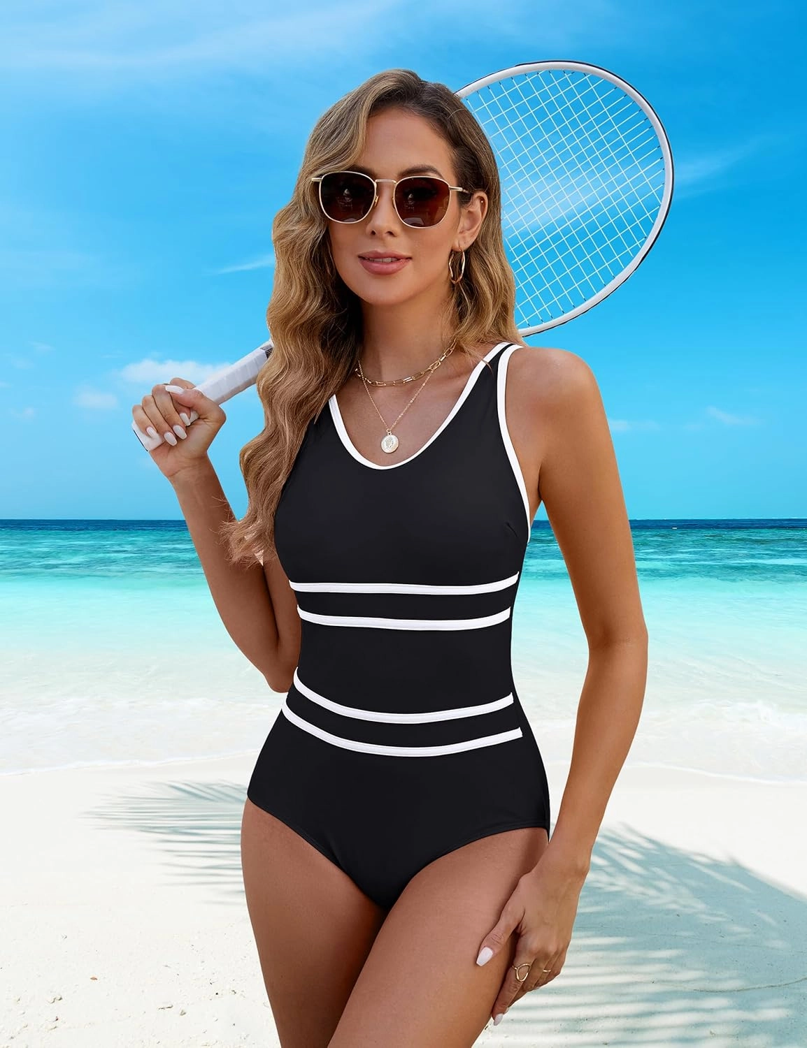 Edelqual Womens One Piece Swimsuits Tummy Control Athletic Full Coverage Bathing Swim Suit Color Block Slimming Swimwear