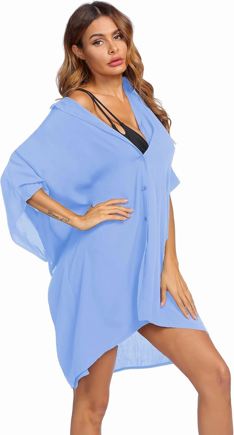 Ekouaer Beach Shirt Coverups for Women Button Down Bathing Suit Coverups for Swimwear