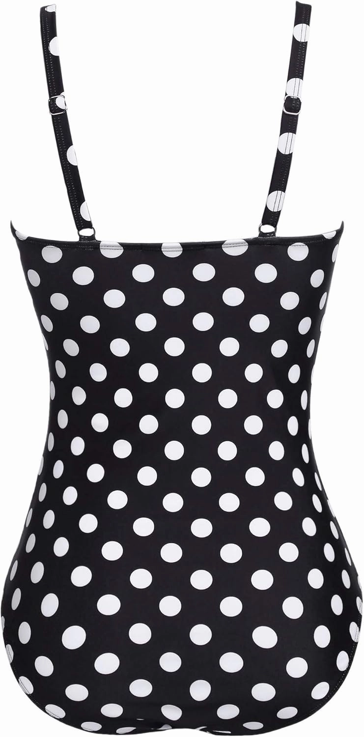 Ekouaer Women's One Piece Swimsuit Ruched Tummy Control Bathing Suits Vintage Retro Push Up Swimwear