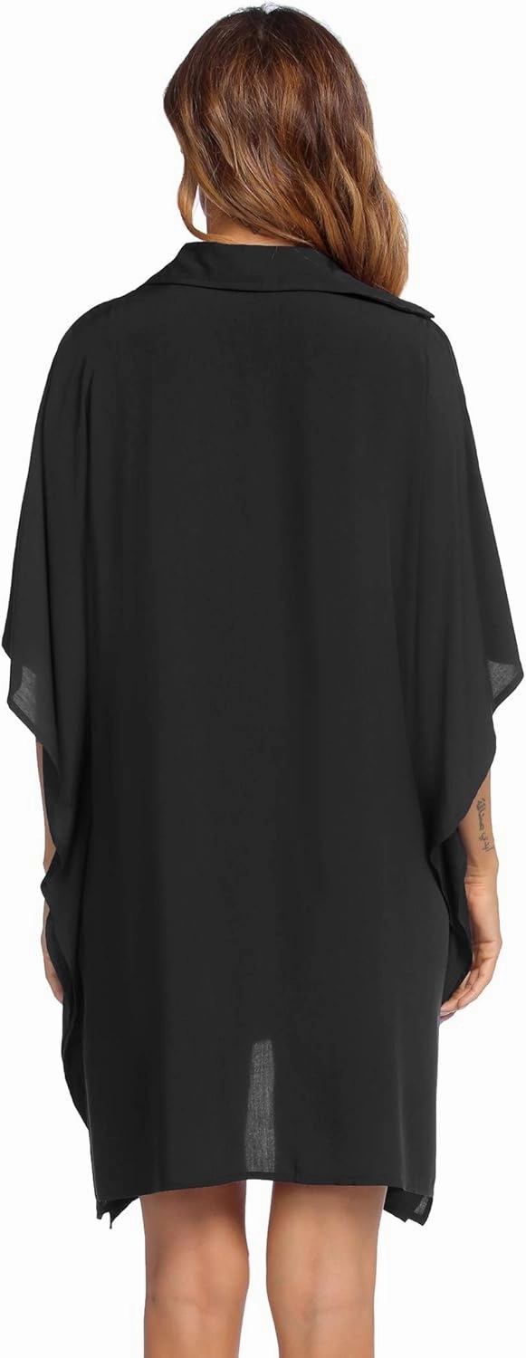 Ekouaer Women's Swimsuit Cover Up 3/4 Sleeve Beachwear Bikini Coverups Button Down Oversized Cover Up Shirt S-3XL