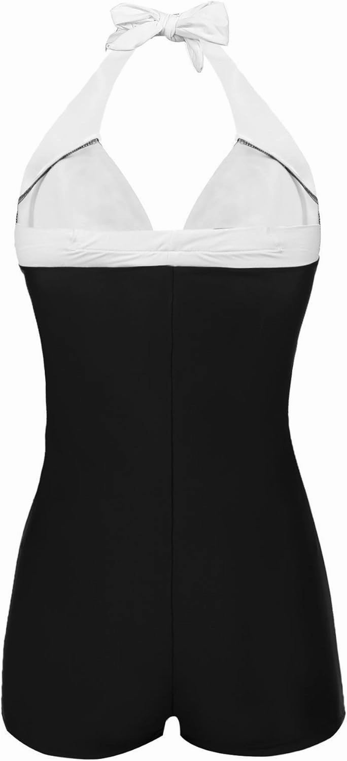 Ekouaer Womens One Piece Swimsuits Vintage Striped Skirt Bathing Suit Vintage Retro Push Up Swimwear