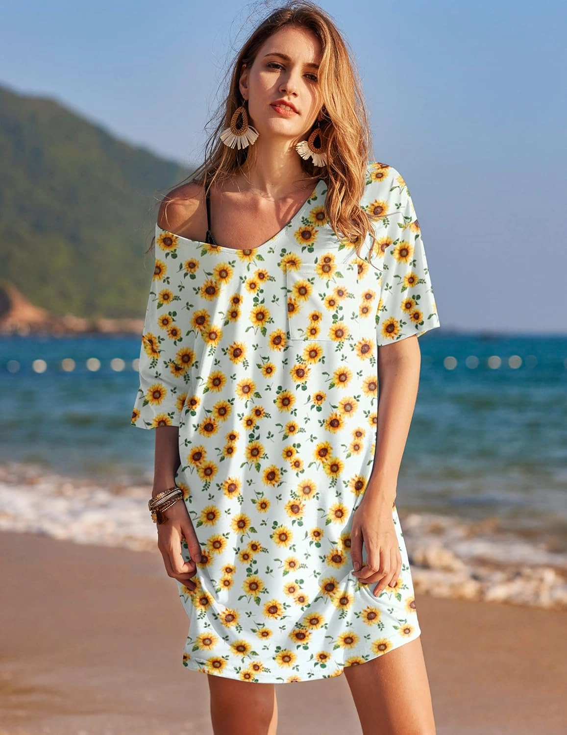 Ekouaer Womens Tshirt Nightgown Cotton V Neck Sleepshirts Comfy Casual Nightshirt for Women