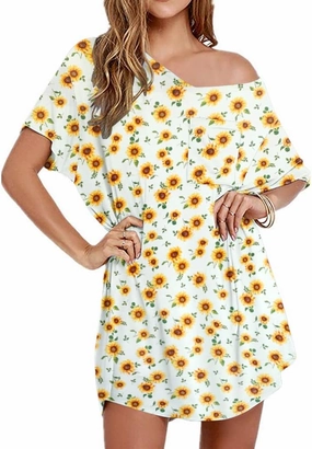 Ekouaer Womens Tshirt Nightgown Cotton V Neck Sleepshirts Comfy Casual Nightshirt for Women